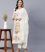 Off White Sequence Multi-Color Embroidered Viscose Rayon Blend fabric Kurta Pant with Dupatta Set