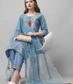 Sky Bluish Sequence Embroidered Viscose Rayon Kurta, Pant and Dupatta Set
