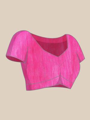Pink Organza Printed Saree With Unstitched Blouse Piece 5