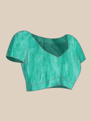 Turquoise Organza Printed Saree With Unstitched Blouse Piece 5