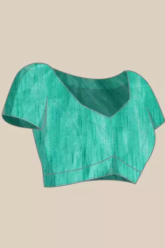 Turquoise Organza Printed Saree With Unstitched Blouse Piece