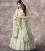 CATCHING AQVA GREEN SEQUINS EMBROIDERED NET SEMI STITCHED LEHENGA
