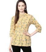 Anushil cotton cambric printed mandarian collar 3/4th sleeves short kurti style peplum top