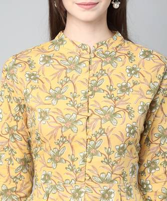 Anushil cotton cambric printed mandarian collar 3/4th sleeves short kurti style peplum top 4