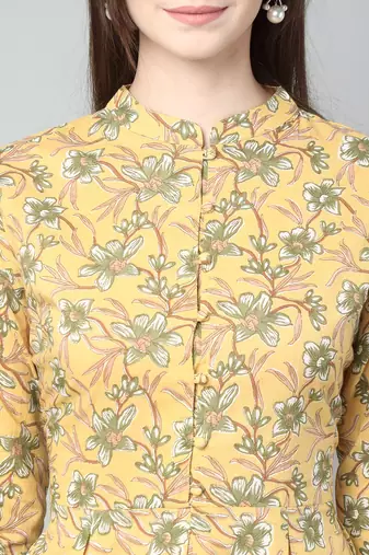 Anushil cotton cambric printed mandarian collar 3/4th sleeves short kurti style peplum top