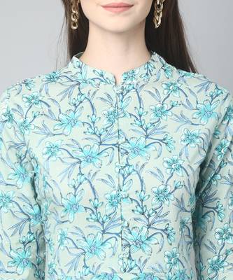 Anushil cotton cambric printed mandarian collar 3/4th sleeves short kurti style peplum top 4