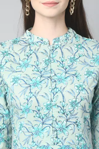 Anushil cotton cambric printed mandarian collar 3/4th sleeves short kurti style peplum top