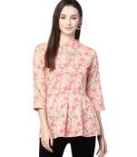 Anushil cotton cambric printed mandarian collar 3/4th sleeves short kurti style peplum top