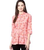 Anushil cotton cambric printed mandarian collar 3/4th sleeves short kurti style peplum top