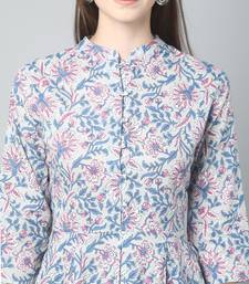 Anushil cotton cambric printed mandarian collar 3/4th sleeves short kurti style peplum top