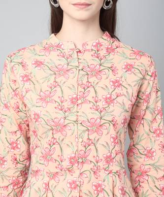 Anushil cotton cambric printed mandarian collar 3/4th sleeves short kurti style peplum top 4
