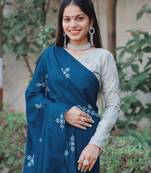 Light Colour Musline Cotton Saree WITH UN-STITCHED BLOUSE