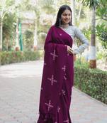 Wine Colour Musline Cotton Saree WITH UN-STITCHED BLOUSE