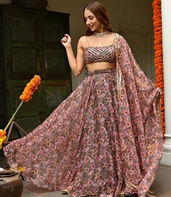 Blackberry Multicolored Digital Printed Taby Organza Ethnic Indian Lehenga Choli 1