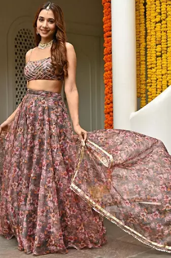 Blackberry Multicolored Digital Printed Taby Organza Ethnic Indian Lehenga Choli