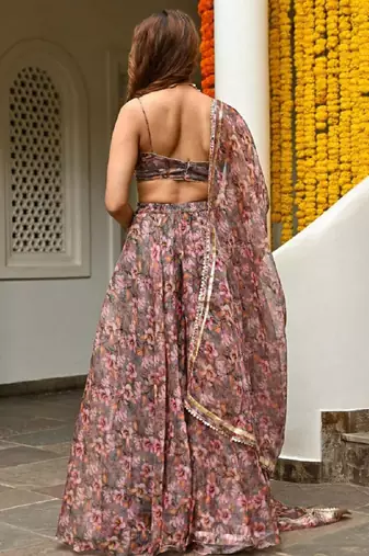 Blackberry Multicolored Digital Printed Taby Organza Ethnic Indian Lehenga Choli