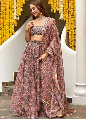 Blackberry Multicolored Digital Printed Taby Organza Ethnic Indian Lehenga Choli 5
