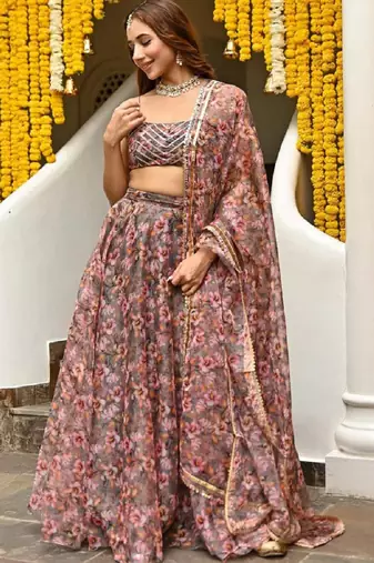 Blackberry Multicolored Digital Printed Taby Organza Ethnic Indian Lehenga Choli