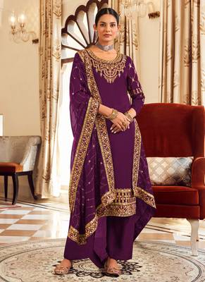 Wine Silk embroidered punjabi suits 1