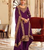 Wine Silk embroidered punjabi suits