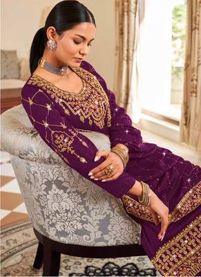 Wine Silk embroidered punjabi suits 2