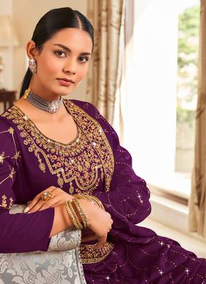 Wine Silk embroidered punjabi suits 3