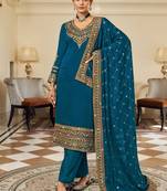 Teal Silk embroidered punjabi suits