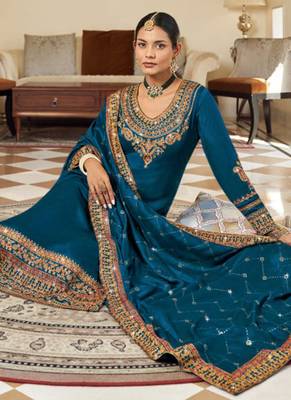 Teal Silk embroidered punjabi suits 2