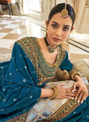 Teal Silk embroidered punjabi suits 3