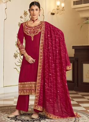 Rani pink Silk embroidered punjabi suits 1