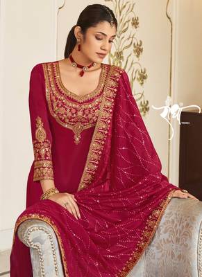 Rani pink Silk embroidered punjabi suits 2