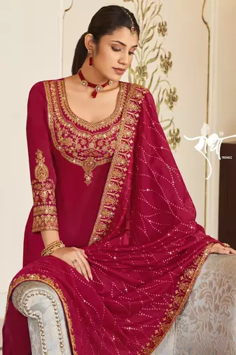 Rani pink Silk embroidered punjabi suits