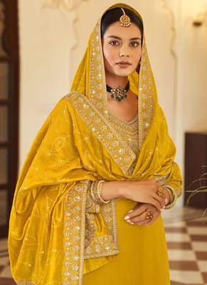 Yellow Silk embroidered punjabi suits 2