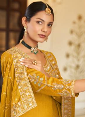 Yellow Silk embroidered punjabi suits 3