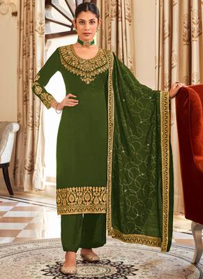 Green Silk embroidered punjabi suits 1
