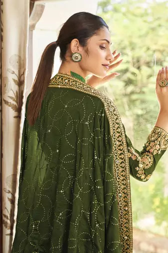 Green Silk embroidered punjabi suits