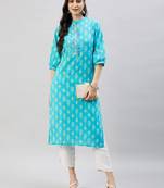 Winered women light blue with contrast pink thread work kurta