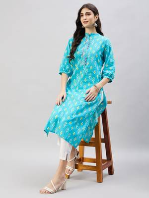 Winered women light blue with contrast pink thread work kurta 2