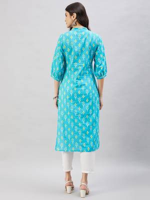 Winered women light blue with contrast pink thread work kurta 5