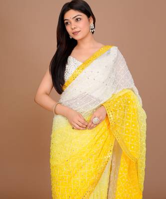 Lemon yellow Georgette Fabric Saree WITH UN-STITCHED BLOUSE 4