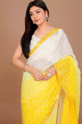 Lemon yellow Georgette Fabric Saree WITH UN-STITCHED BLOUSE