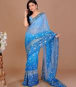 Blue Colour Georgette Fabric Saree With Heavy Thread Work WITH UN-STITCHED BLOUSE 