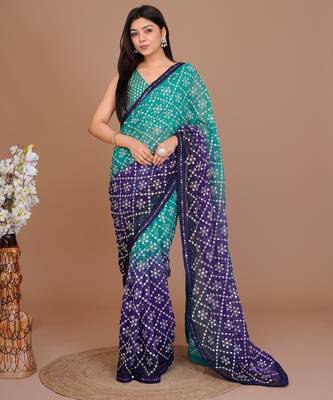 Green Colour Georgette Fabric Heavy Work Saree WITH UN-STITCHED BLOUSE 3