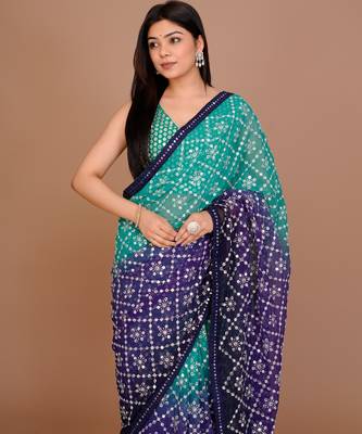 Green Colour Georgette Fabric Heavy Work Saree WITH UN-STITCHED BLOUSE 4