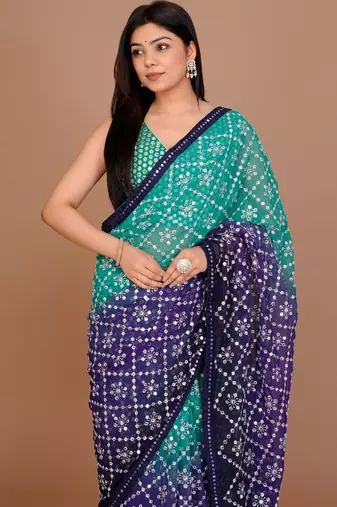 Green Colour Georgette Fabric Heavy Work Saree WITH UN-STITCHED BLOUSE