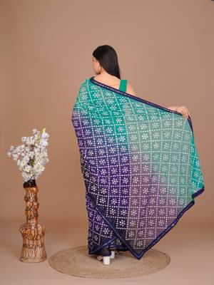 Green Colour Georgette Fabric Heavy Work Saree WITH UN-STITCHED BLOUSE 5
