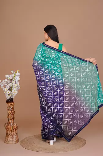 Green Colour Georgette Fabric Heavy Work Saree WITH UN-STITCHED BLOUSE