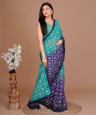 Green Colour Georgette Fabric Heavy Work Saree WITH UN-STITCHED BLOUSE 6