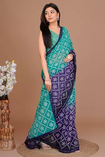 Green Colour Georgette Fabric Heavy Work Saree WITH UN-STITCHED BLOUSE