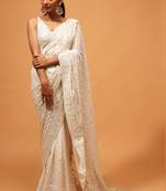 Off White Colour Georgette Fabric Heavy Work Saree WITH UN-STITCHED BLOUSE